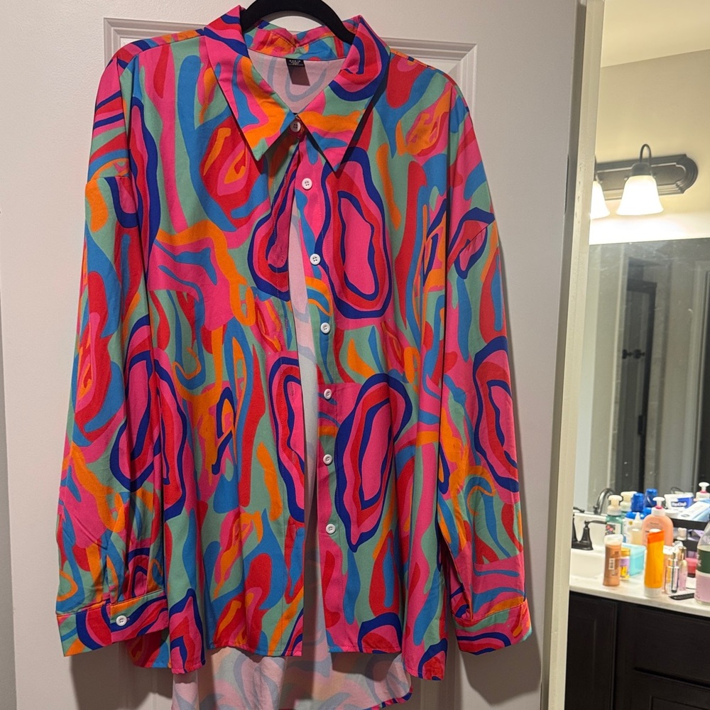 SHEIN Colorful Swirl Button Down Shirt